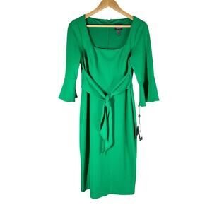 Adrianna Papell Tie Waist Pencil Midi Dress Size US 8 Green Business Casual